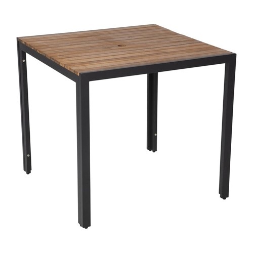 TAFEL STAAL EN ACACIAHOUT AFM. 80X80x74CM. 