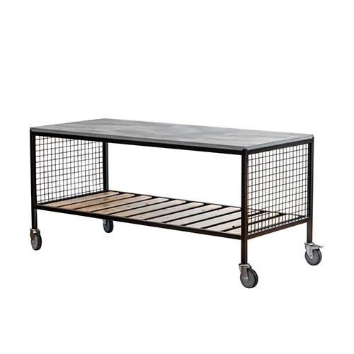 VERRIJDBARE UITGIFTE MEUBEL  MULTI-MOBI CAR  AFM. 180X80X(H)85CM. ROESTVRIJSTAAL GUN METAL COATING