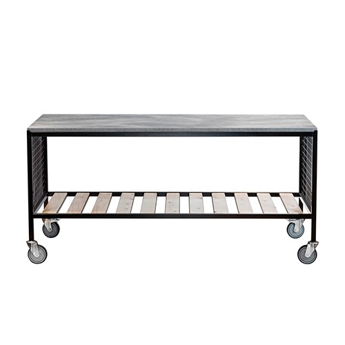 VERRIJDBARE UITGIFTE MEUBEL  MULTI-MOBI CAR  AFM. 180X80X(H)85CM. ROESTVRIJSTAAL GUN METAL COATING