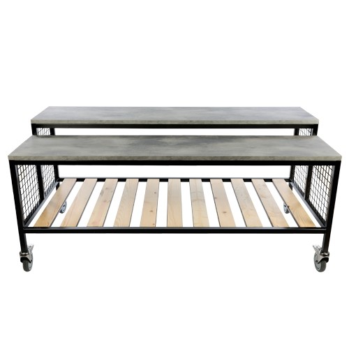 BUFFETWAGEN MULTI-MOBI CAR  AFM. 180X80X85CM. ROESTVRIJSTAAL GUN METAL COATING