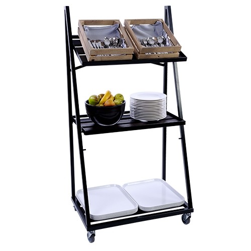 BUFFETWAGEN MULTI-MOBI CART  AFM. 77,7X50X153CM. ROESTVRIJSTAAL GUN METAL COATING