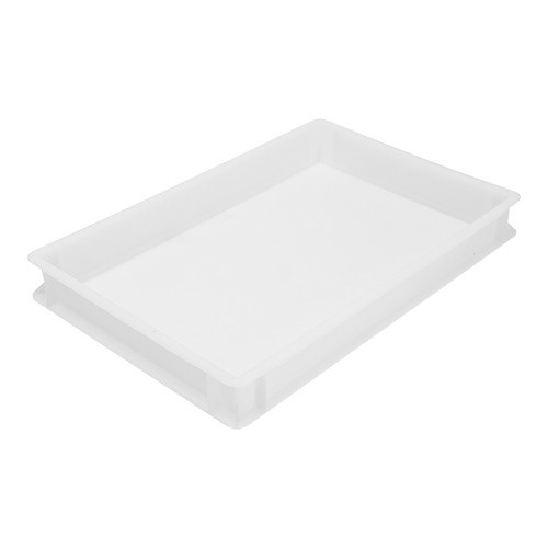 BAC EMPILABLE EXCL. COUVERCLE DIM. 60X40X7.5CM. INH. 14LTR. PLASTIQUE BLANC