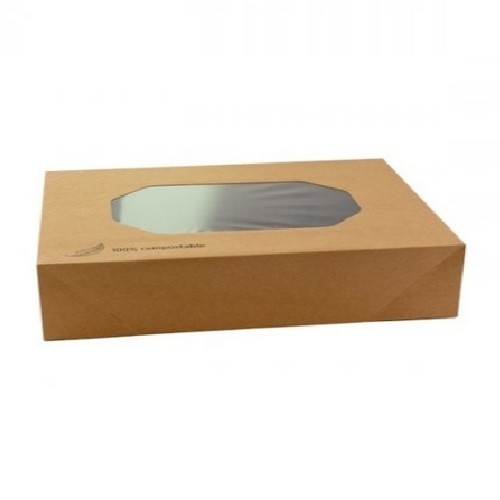 KRAFT CATERINGDOOS MET PLA VENSTER AFM. 56X32X8CM. DOOS À 50 STUKS