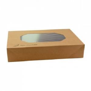 KRAFT CATERINGDOOS MET PLA VENSTER AFM. 56X38X8CM. DOOS À 50 STUKS