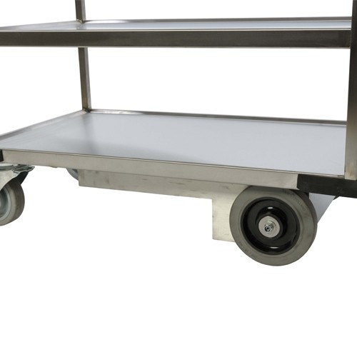 SERVEERWAGEN E-MOTION ELEKTRISCH RVS 2-PLATEAUS AFM. 108X63CM. H. 120CM. 2-BOK 2-ZWENKWIELEN