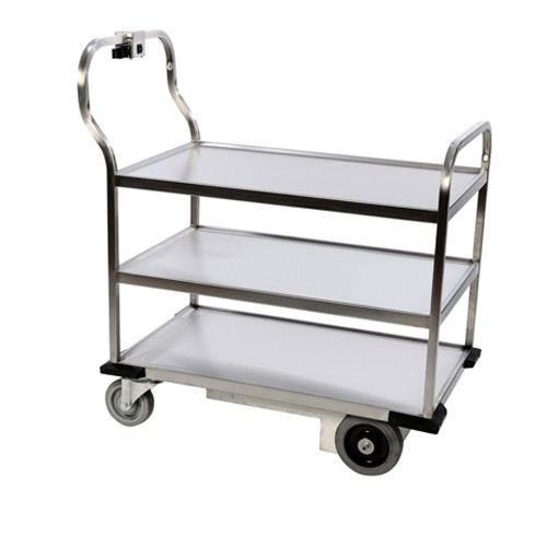 CHARIOT DE SERVICE E-MOTION ELECTRIQUE INOX 3 TABLETTES DIM. 108X63CM. H.120CM. 2 STORES 2 ROULETTES