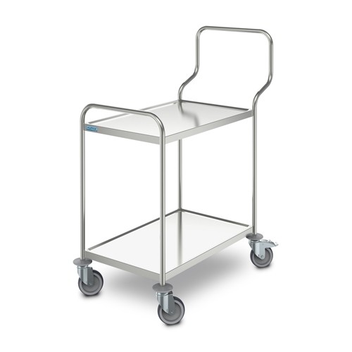 CHARIOT DE SERVICE ERGONOMIQUE INOX 2 ÉTAGÈRES DIM. 103.8X60CM. H.126.8CM. 2 STORES 2 ROULETTES