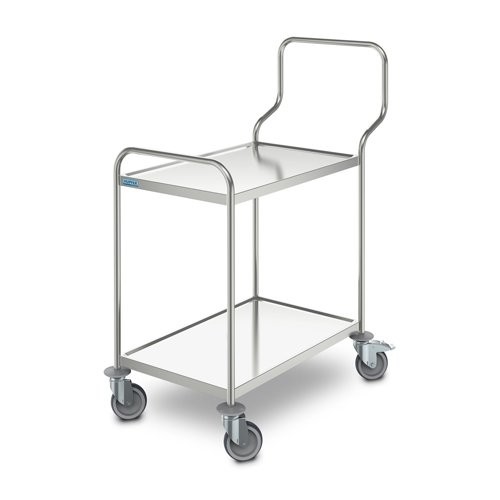 CHARIOT DE SERVICE ERGONOMIQUE INOX 2 ÉTAGÈRES DIM. 123.8X70CM. H.126.8CM. 2 STORES 2 ROULETTES