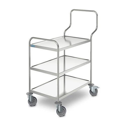 CHARIOT DE SERVICE ERGO INOX 3 ÉTAGÈRES DIM. 123.8X70CM. H.126.8CM. HUPFER 2 EQUERRES 2 ROUES PIVOTANTES