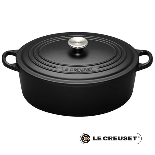 POÊLE À FRIRE OVALE AVEC COUVERCLE DIAM. 29CM. INH. 4,7 LITRES FONTE COULEUR NOIR LE CREUSET