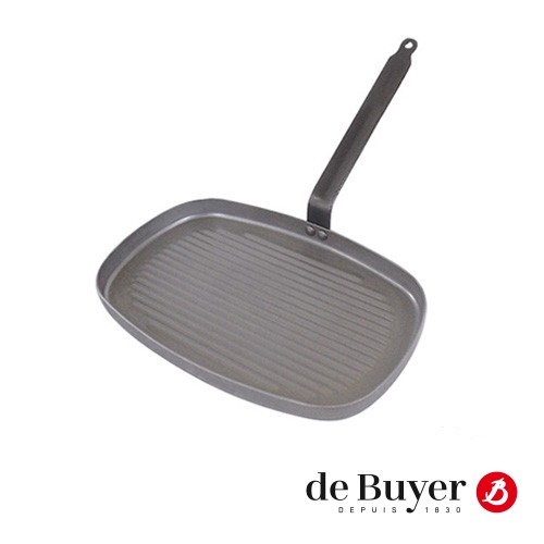 GRILLPAN RECHTHOEKIG AFM. 38X26CM. GERIBBELD PLAATSTAAL DE BUYER