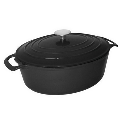 BRAADPAN OVAAL M/DEKSEL INH. 6LTR. GIETIJZER KLEUR ZWART