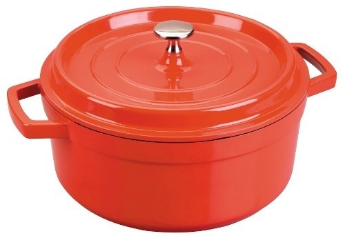 BRAADPAN M/DEKSEL DIAM. 28CM. KLEUR ROOD