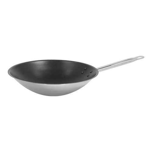 WOK DIAM. 36CM. MET PLATTE BODEM RVS