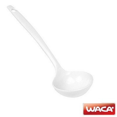 CUILLERE A SOUPE/CUILLERE A SAUCE/CUILLERE A SERPER MELAMINE WACA PLASTIQUE BLANC 30CM. DIAM. 9 CM.