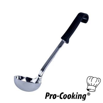 CUILLÈRE DE SERVICE PRO-COOKING LONGUEUR 29CM. INH. 0.15L. ACIER INOXYDABLE AVEC MANCHE EN PLASTIQUE NOIR