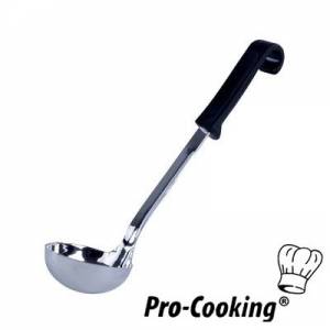 OPSCHEPLEPEL PRO-COOKING LENGTE 29CM. INH. 0,15L. RVS MET ZWART KUNSTSTOF HANDVAT