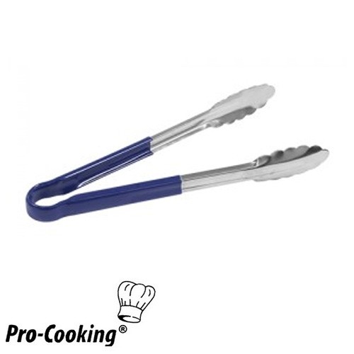 SERVEERTANG PRO-COOKING RVS M/BLAUW KUNSTSTOF HANDVAT LENGTE 25CM.