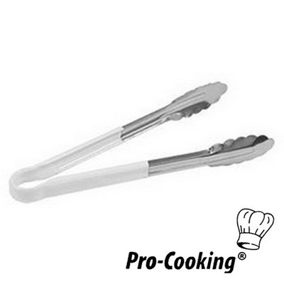 SERVEERTANG PRO-COOKING RVS M/WIT KUNSTSTOF HANDVAT LENGTE 25CM.