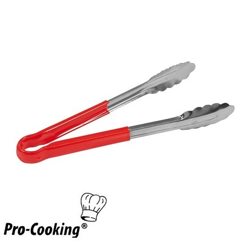 SERVEERTANG PRO-COOKING RVS M/ROOD KUNSTSTOF HANDVAT LENGTE 25CM.