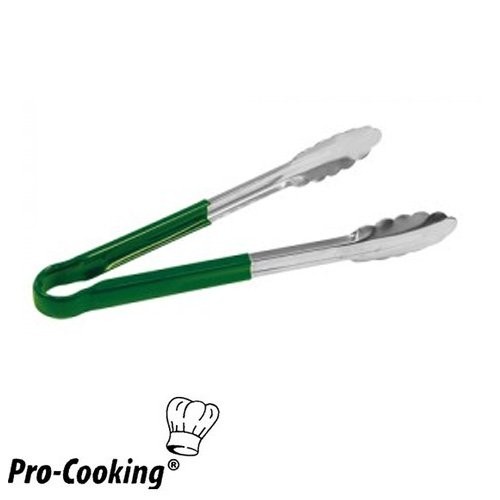 SERVEERTANG PRO-COOKING RVS M/GROEN KUNSTSTOF HANDVAT LENGTE 25CM.