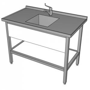 WERKSPOELTAFEL AFM. 1200X700X900MM. SPOELBAK IN HET MIDDEN RVS