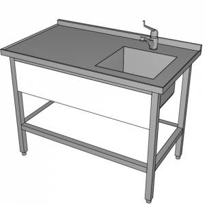 WERKSPOELTAFEL AFM. 1200X700X900MM. SPOELBAK RECHTS RVS