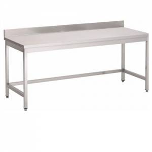 WERKTAFEL RVS M/OPEN ONDERBOUW EN BLOKOPSTAND 700x700MM. H 850MM.