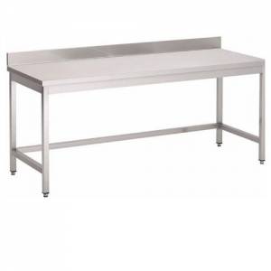 WERKTAFEL RVS M/OPEN ONDERBOUW EN BLOKOPSTAND 1800x700MM. H 850MM.