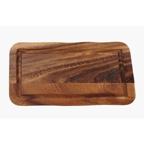 SERVEERPLANK RECHTHOEKIG MET GLEUF AFM. 35x17,5CM. HG. 2CM. ACACIAHOUT