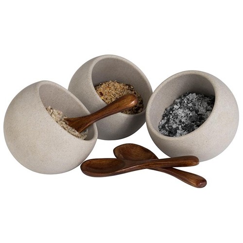 SERVEERSET BOWL EN LEPEL  DIAM. 8CM. HG. 7,5CM. BETON MELAMINE