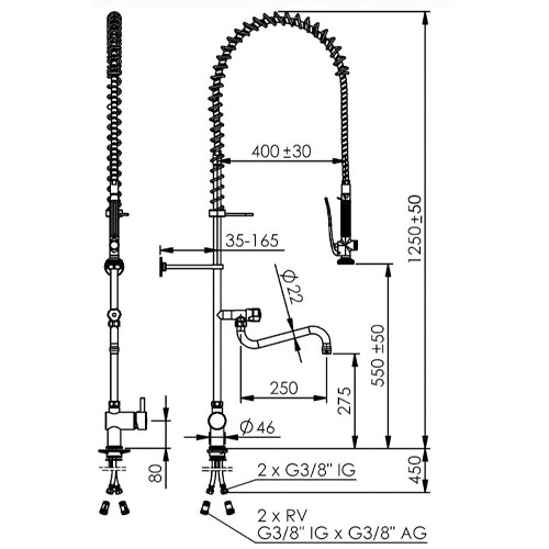 PRE-RINÇAGE DOUCHE NETTOYAGE CLASSIQUE INCL. GRUE INTERMEDIAIRE TYPE 321-102/250-195 ECHTERMANN