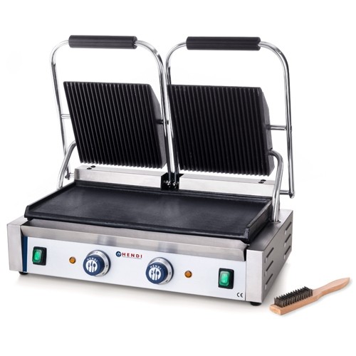 CONTACT GRILL DOUBLE FOND LISSE DESSUS RAINURÉ DIM. 57X37X21CM. 230V/3600W HENDI