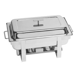 CHAFING DISH GN 1/1 RVS 18/10 AFM. 60X36X(H)30CM. INCL. 2 BRANDERHOUDERS EN VOEDSELPAN 65MM. DIEP MILLENIUM-MAXPRO