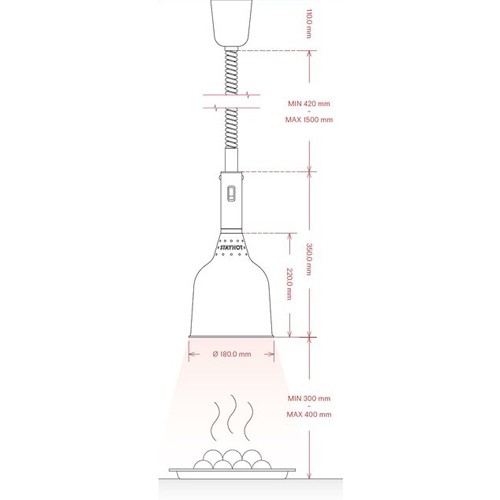 LAMPE CHAUFFANTE 1224-HS-SP DIAM 18CM. HG. 88 - 196CM. 230V/250W COULEUR SUR MESURE RAL STAYHOT