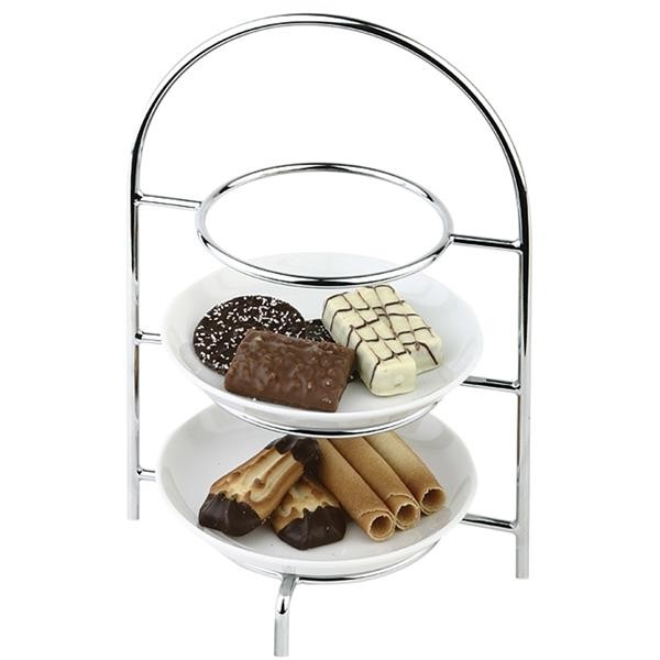 ETAGERE/BUFFETSTANDAARD TBV 3 STUKS BORDEN ROND DIAM. 16CM. CHROOM