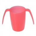 BEKER M/2-HANDVATTEN INH. 25CL. KLEUR ROOD/TRANSPARANT