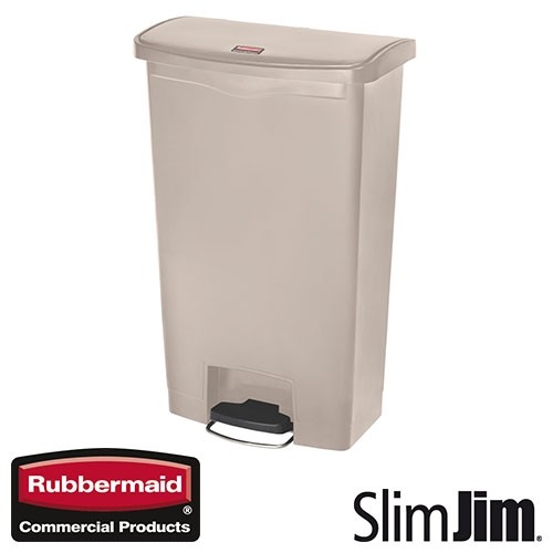 POUBELLE BEIGE 30L. MARCHE AVANT 'SLIM JIM STEP-ON' RUBBERMAID