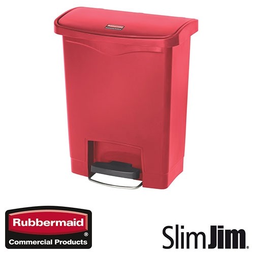 AFVALBAK ROOD 15L. FRONT STEP 'SLIM JIM STEP-ON' RUBBERMAID