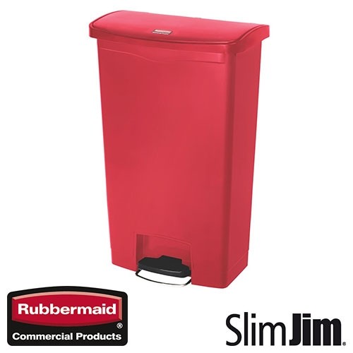 POUBELLE ROUGE 15L. MARCHE AVANT 'SLIM JIM STEP-ON' RUBBERMAID