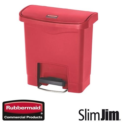 AFVALBAK ROOD 68L. FRONT STEP 'SLIM JIM STEP-ON' RUBBERMAID