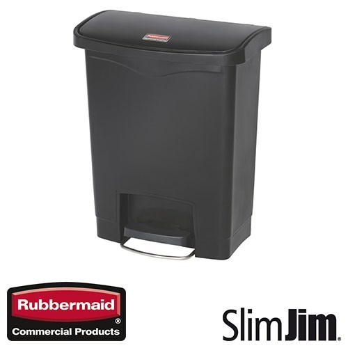 AFVALBAK ZWART 30L. FRONT STEP 'SLIM JIM STEP-ON' RUBBERMAID