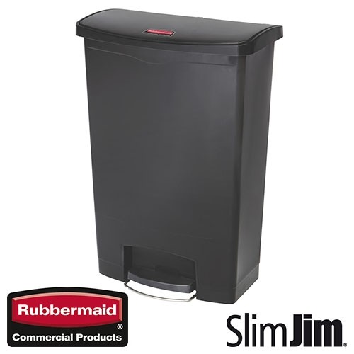 AFVALBAK ZWART 30L. FRONT STEP 'SLIM JIM STEP-ON' RUBBERMAID