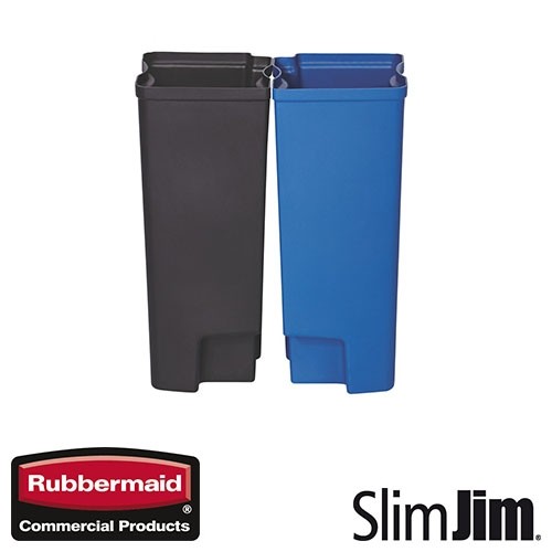 DUBBELE BINNENBAK ZWART/BLAUW  30L. FRONT STEP 'SLIM JIM STEP-ON' RUBBERMAID