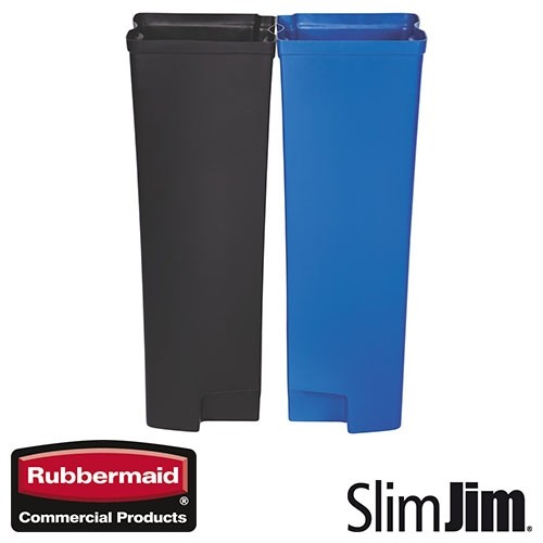 DUBBELE BINNENBAK ZWART/BLAUW  30L. FRONT STEP 'SLIM JIM STEP-ON' RUBBERMAID