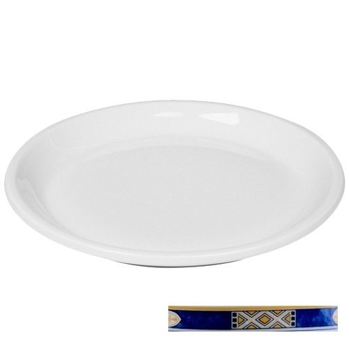 ASSIETTE DEMI HAUTE DIAM. 23CM. FOND PLAT COULEUR BLANC DECOR EGYPTO BLUE NOVA