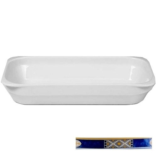 GASTRONORMSCHAAL 1/3GN MET VLAKKE BODEM HOOGTE 5,5CM. KLEUR WIT M/DECOR EGYPTO BLUE NOVA