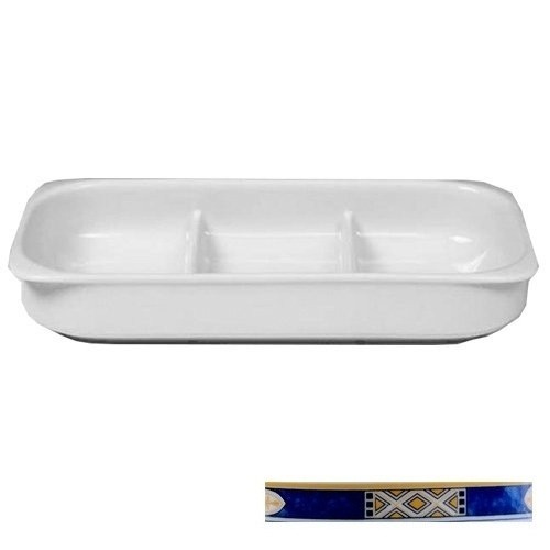 GASTRONORMSCHAAL 1/3GN 3-VAKS MET VLAKKE BODEM HOOGTE 5,5CM. KLEUR WIT M/DECOR EGYPTO BLUE NOVA