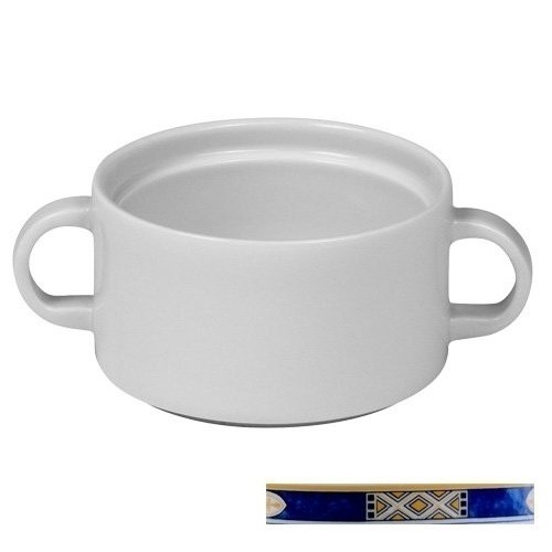 TASSE À SOUPE ERGO PLUS 2/EARS CONT. 27CL. FOND PLAT COULEUR BLANC AVEC DÉCOR BLEU EGYPTO NOVA