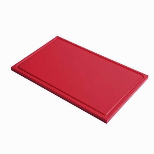 PLANCHE A DECOUPER HACCP COULEUR ROUGE 1/1GN DIM. 53X32.5CM. PLASTIQUE AVEC TRANCHÉE PRO-COOKING